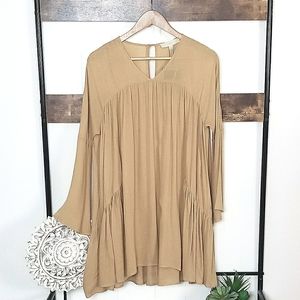 Boutique Bohemian Flowy Camel Tunic Blouse S